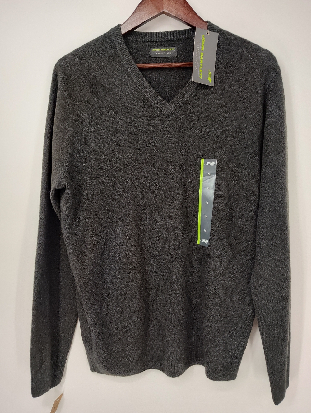 John Bartlett Consensus New With Tags Charcoal V-Neck Men's Sweater Size Medium